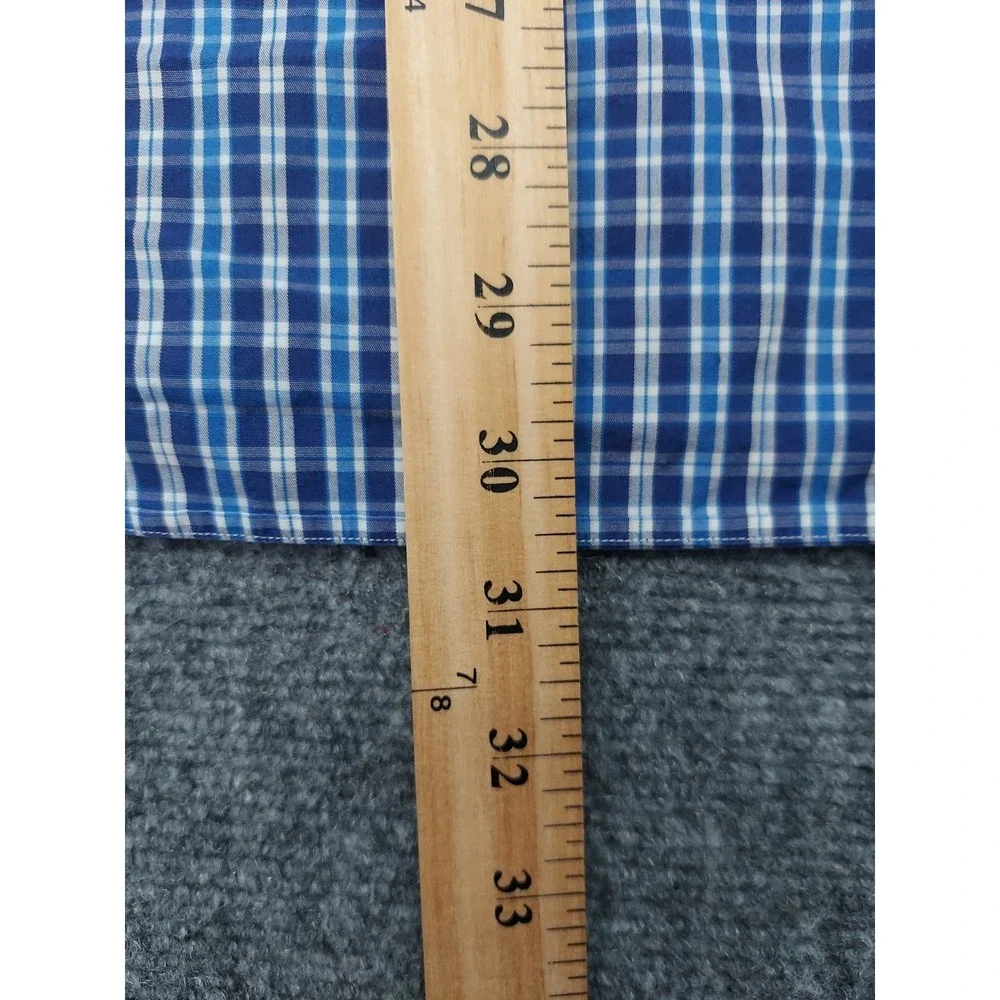 Vt POLO‎ RALPH LAUREN Shirt Mens 16.5-35 Blue Plaid Curham 2 Ply 100s Hong Kong